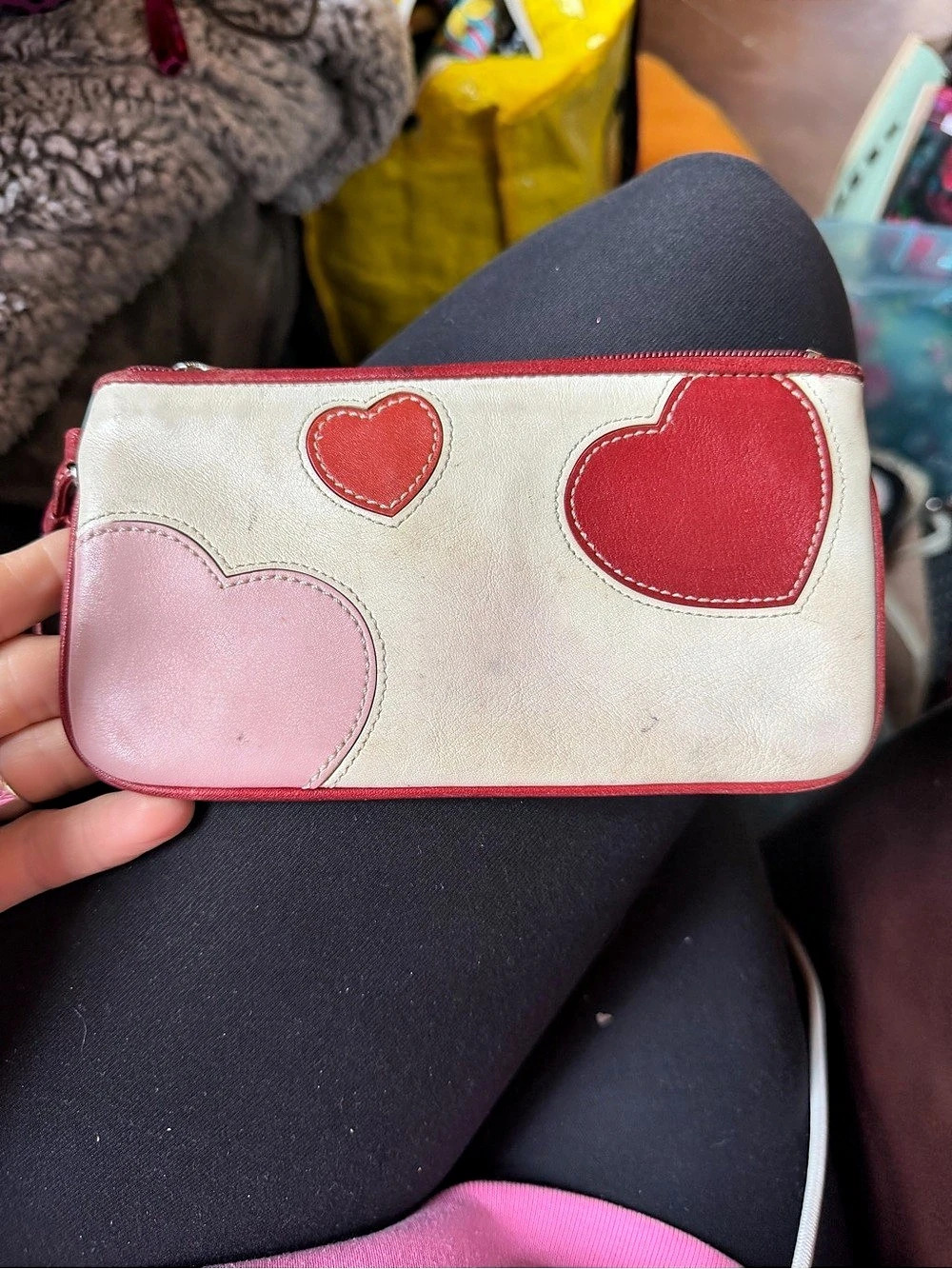 Coach Heart Cosmetic Pouch in White & Red